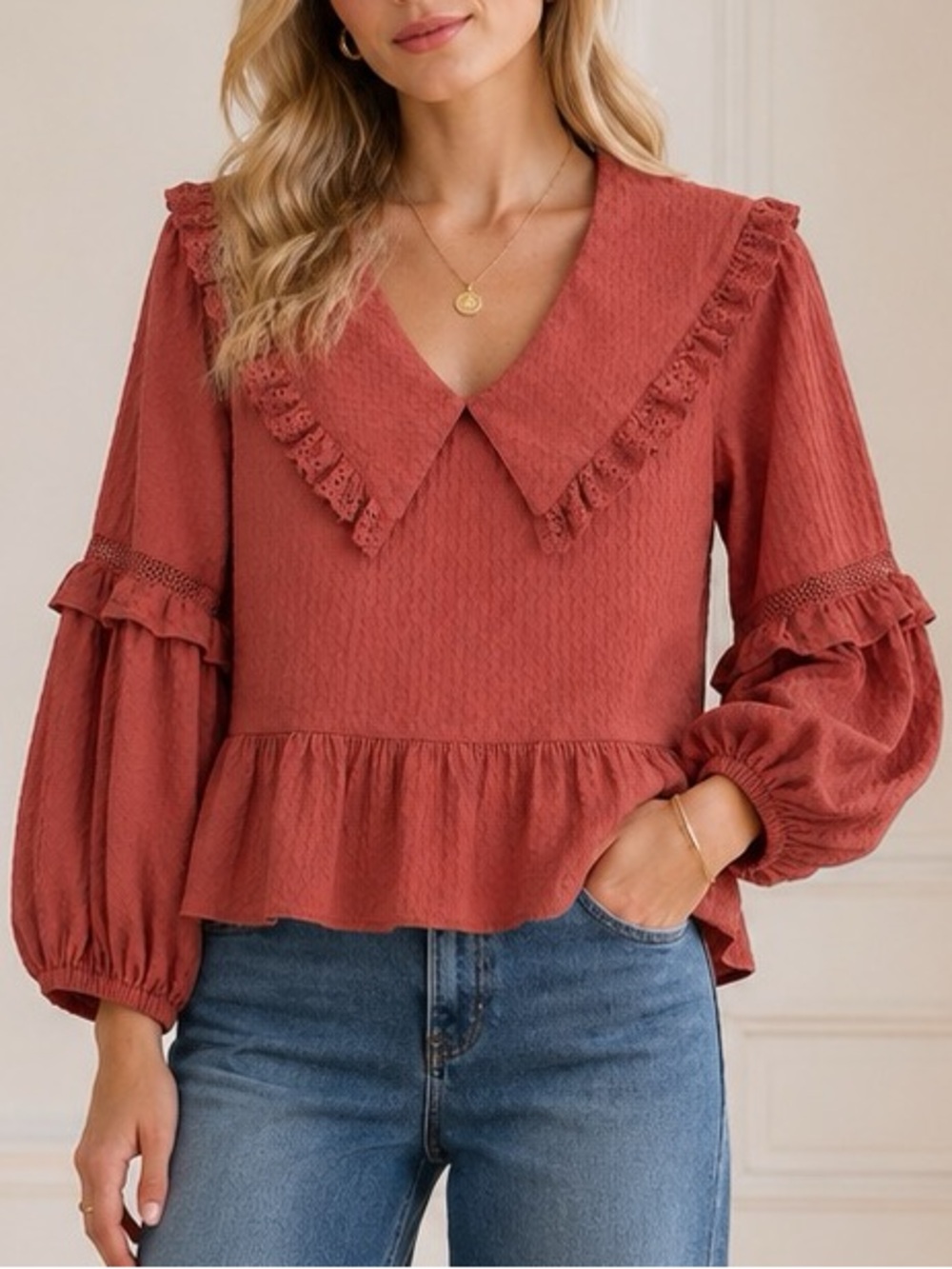 Calligraphie Cottagecore Boho chic Grandmacore Prairie Romantic top, Size Medium